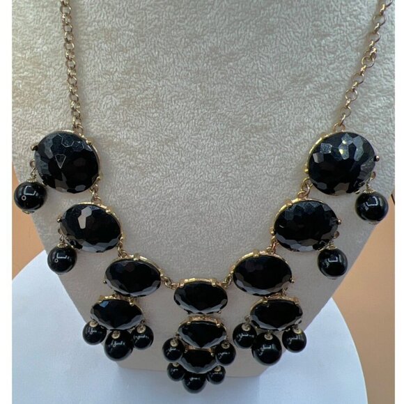 Statement JCrew Black Faceted Bead Bib Necklace.  C2 - Picture 6 of 11
